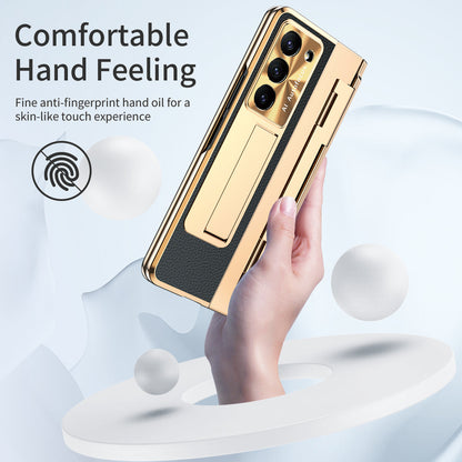 Luxury Leather 360° Armor Hinge Folding Case 3.0 - Galaxy Fold Series With Back Screen Glass