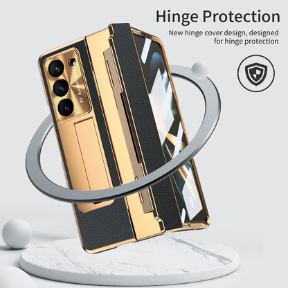 Luxury Leather 360° Armor Hinge Folding Case 3.0 - Galaxy Fold Series With Back Screen Glass