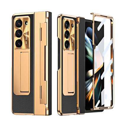 Luxury Leather 360° Armor Hinge Folding Case 3.0 - Galaxy Fold Series With Back Screen Glass