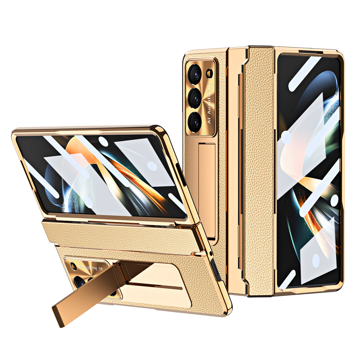 Luxury Leather 360° Armor Hinge Folding Case 3.0 - Galaxy Fold Series With Back Screen Glass